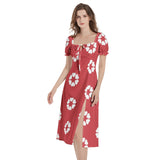 Puff Sleeve Split Thigh Midi Dress - Objet D'Art
