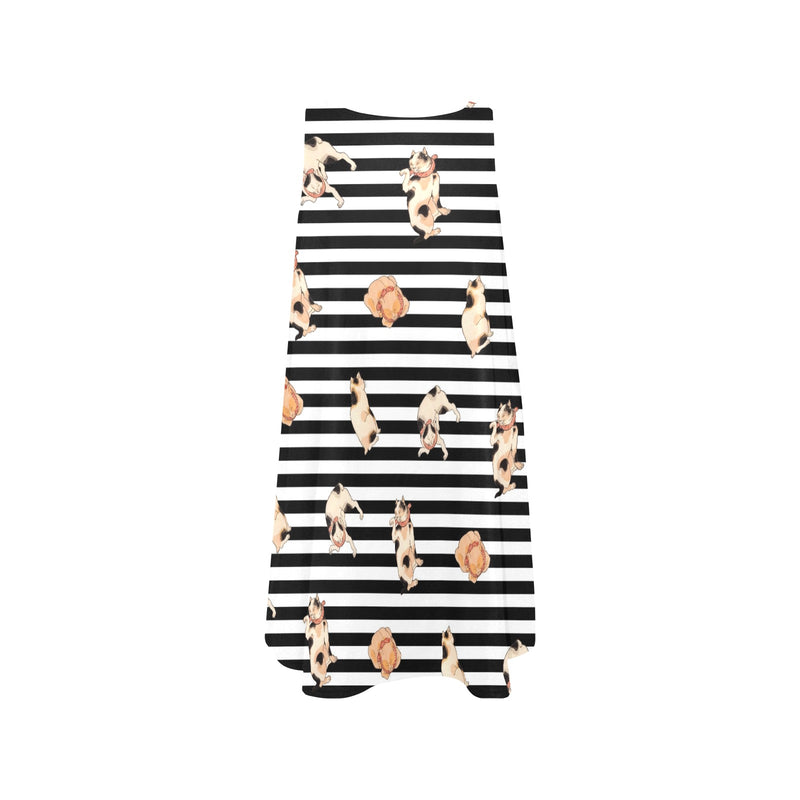 cats bw striped print 2 yoga_leggings_template-Recovered-Recovered copy Sleeveless A-Line Pocket Dress (Model D57) - Objet D'Art
