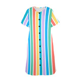 blue and white solid half Women's Button Front House Dress - Objet D'Art