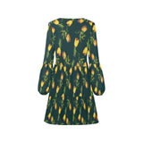 pineapple green print 4 V-Neck Loose Fit Dress (Model D62) - Objet D'Art