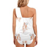 off white cheribum print Women's One Shoulder Backless Swimsuit (Model S44) - Objet D'Art