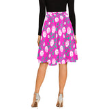 pink rose green petal print 4 Melete Pleated Midi Skirt (Model D15) - Objet D'Art