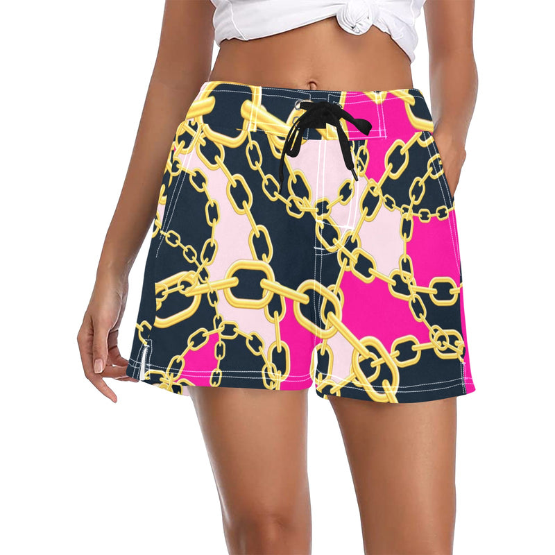 Chained Maiden fuchsia Women's Casual Board Shorts (Model L54) - Objet D'Art