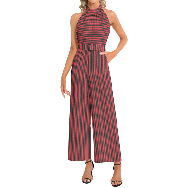 Halter Neck Buckle Belted Jumpsuit - Objet D'Art