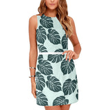 dark green light green background print Eos Women's Sleeveless Dress (Model D01) - Objet D'Art