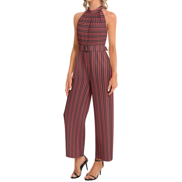 Halter Neck Buckle Belted Jumpsuit - Objet D'Art