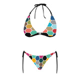 color hex print 2 Buckle Front Halter Bikini Swimsuit (Model S08) - Objet D'Art