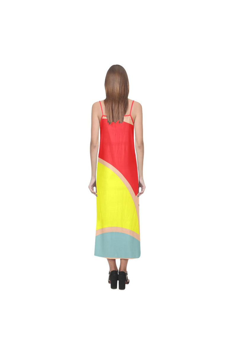 Primary Colored V-Neck Open Fork Long Dress - Objet D'Art Online Retail Store