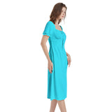 Elecrtric Blue Puff Sleeve Split Thigh Midi Dress - Objet D'Art