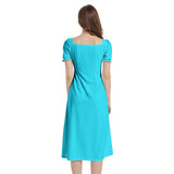 Elecrtric Blue Puff Sleeve Split Thigh Midi Dress - Objet D'Art