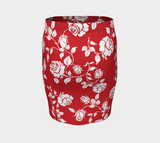 White Roses on Red Fitted Skirt - Objet D'Art