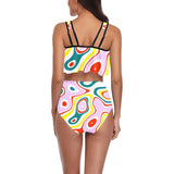 colored splat print 2 High Waisted Flounce Bikini Set (Model S24) - Objet D'Art