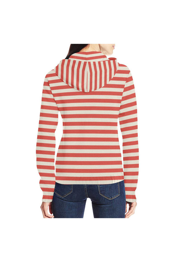 Coral Orange Mini Stripes All Over Print Full Zip Hoodie for Women (Model H14) - Objet D'Art