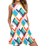 color fun print 2 Sleeveless A-Line Pocket Dress (Model D57) - Objet D'Art