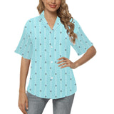 bouquet striped blue print All Over Print Hawaiian Shirt for Women (Model T58) - Objet D'Art