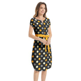 Polka dot Notched Neck Belted Dress - Objet D'Art