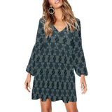 split blue inca print V-Neck Loose Fit Dress (Model D62) - Objet D'Art