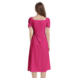 Hot Pink Pepper Puff Sleeve Split Thigh Midi Dress - Objet D'Art