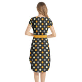 Polka dot Notched Neck Belted Dress - Objet D'Art