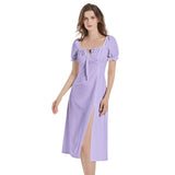 Lavendar Puff Sleeve Split Thigh Midi Dress - Objet D'Art