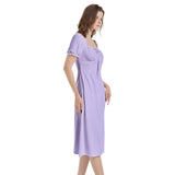 Lavendar Puff Sleeve Split Thigh Midi Dress - Objet D'Art