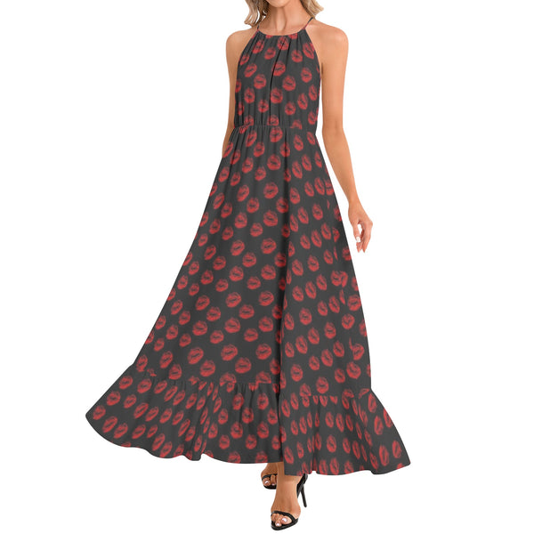 Ruffle Hem Halter Neck Maxi Dress - Objet D'Art