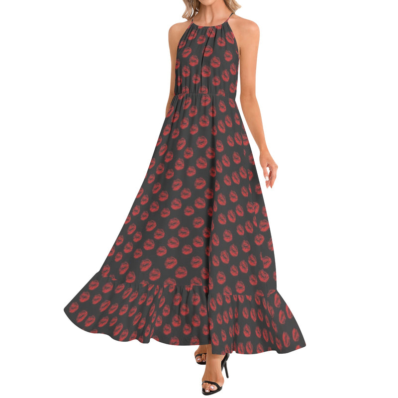 Ruffle Hem Halter Neck Maxi Dress - Objet D'Art