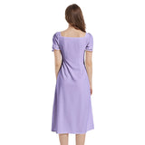 Lavendar Puff Sleeve Split Thigh Midi Dress - Objet D'Art
