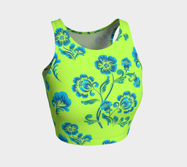 Neon Green Floral Awakening Crop Top - Objet D'Art