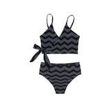waves8 print Knot Side Bikini Swimsuit (Model S37) - Objet D'Art