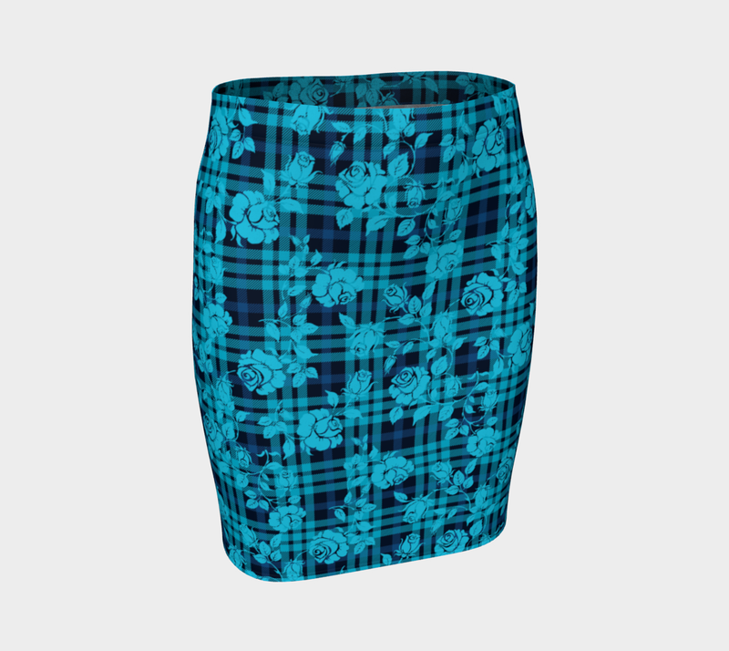Rose on Plaid Fitted Skirt - Objet D'Art