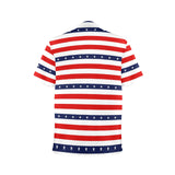 stars and stripes red white blue print 2 Men's Stand-Up Collar Short Sleeve Shirt - Objet D'Art