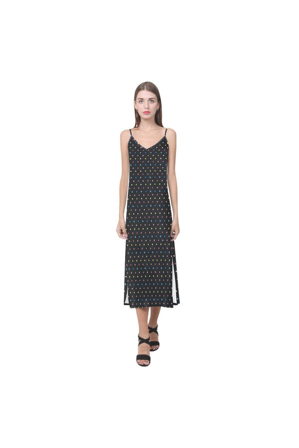 Colorful Polka Dot V-Neck Open Fork Long Dress(Model D18) - Objet D'Art