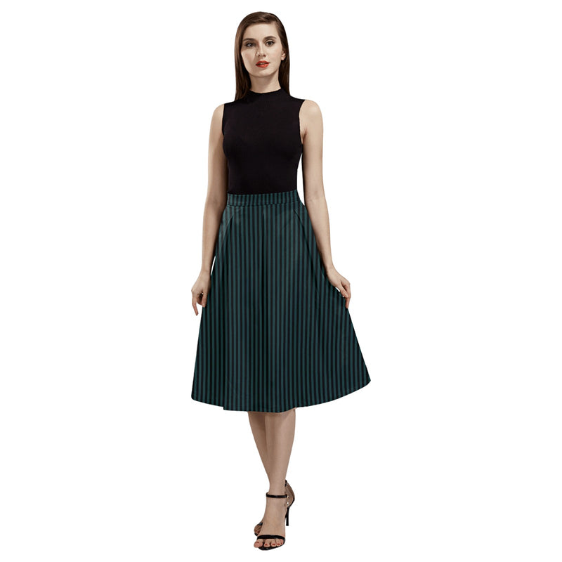 Striped Mnemosyne Women's Crepe Skirt (Model D16) - Objet D'Art