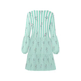 crane striped green print 4 V-Neck Loose Fit Dress (Model D62) - Objet D'Art