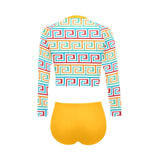 saffron print solid 2 Long Sleeve Bikini Set (Model S27) - Objet D'Art