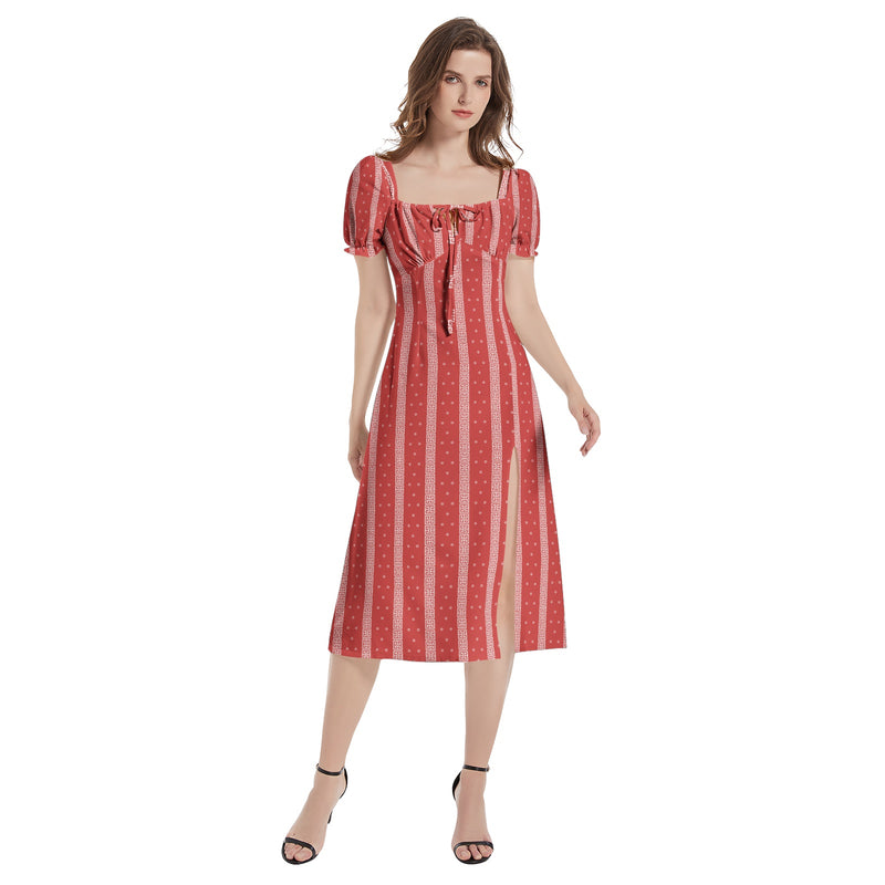Puff Sleeve Split Thigh Midi Dress - Objet D'Art