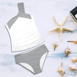 kemp logoed swimsuit gray print Women's One Shoulder Backless Swimsuit (Model S44) - Objet D'Art