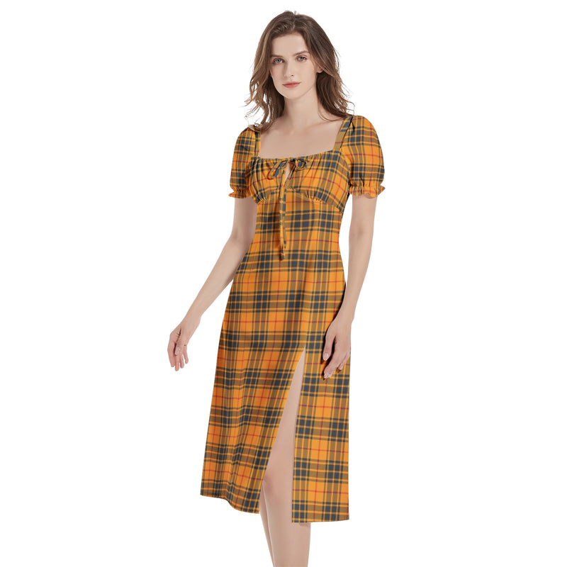 Puff Sleeve Split Thigh Midi Dress - Objet D'Art