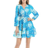Long Sleeve Tiered Ruffle Hem Elastic Waist Mini Dress - Objet D'Art