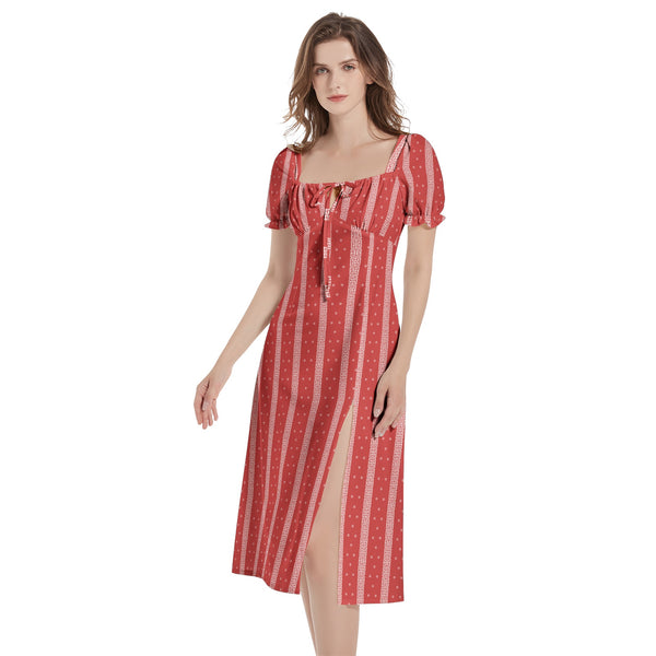 Puff Sleeve Split Thigh Midi Dress - Objet D'Art