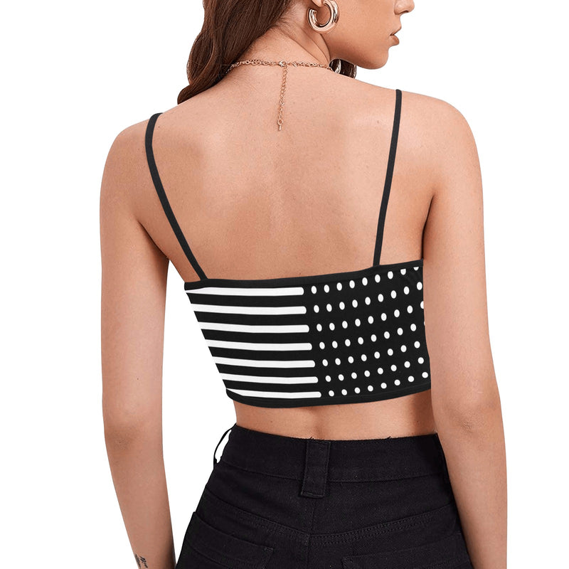 two tone bw striped dots print 2 Women's Spaghetti Strap Crop Top (Model T67) - Objet D'Art