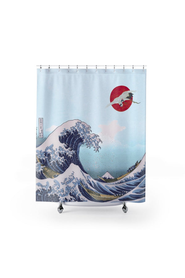 Crane and Great Wave Off Kanagawa Shower Curtains - Objet D'Art