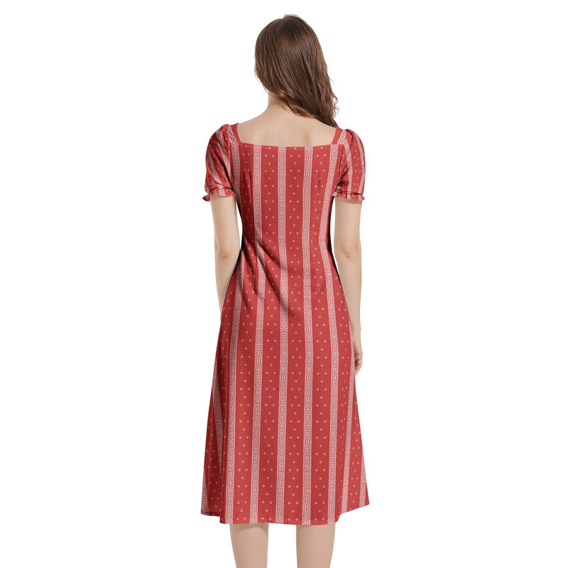 Puff Sleeve Split Thigh Midi Dress - Objet D'Art