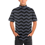 waves8 print Men's Stand-Up Collar Short Sleeve Shirt - Objet D'Art