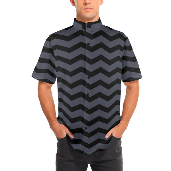 waves8 print Men's Stand-Up Collar Short Sleeve Shirt - Objet D'Art