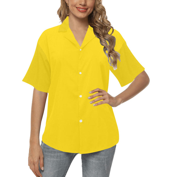 yellow print 2 All Over Print Hawaiian Shirt for Women (Model T58) - Objet D'Art