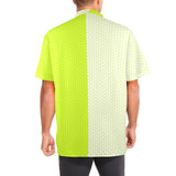 neon green hex print 5 Men's Stand-Up Collar Short Sleeve Shirt - Objet D'Art