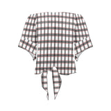 grid red gray print 2 Off Shoulder Knot Front Blouse (Model T71) - Objet D'Art