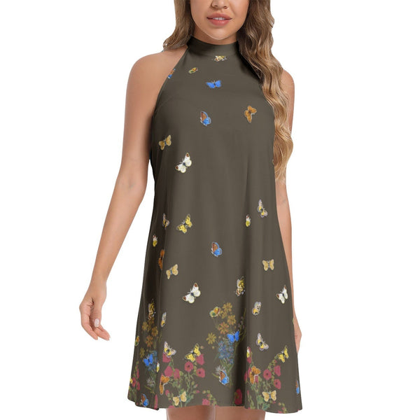 Tie Back Halter Neck Flared Dress